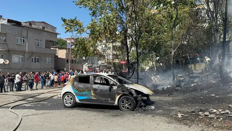 Gecekonduda Patlayan Yangın, Park Halindeki Araba alevlere Teslim Oldu!