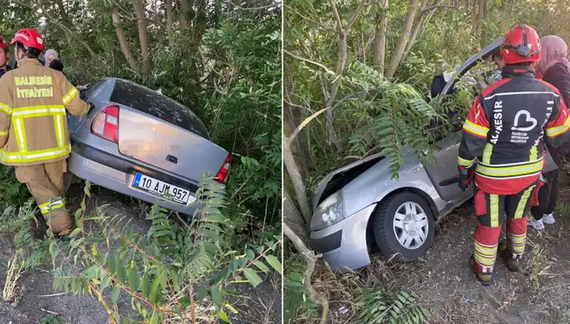 Balıkesir’de Tek Araçla Gerçekleşen Kaza: Şarampole Yuvarlanma Anı